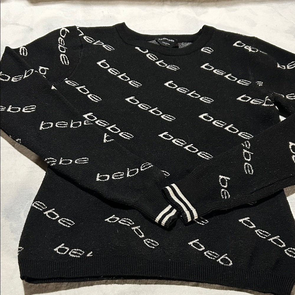 Bebe Black and White Logo Women's Crewneck Sweater